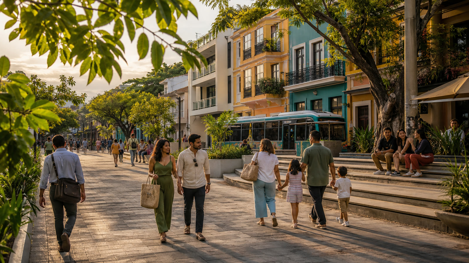 Latin America and the Caribbean: urban scene with professionals and families nearby